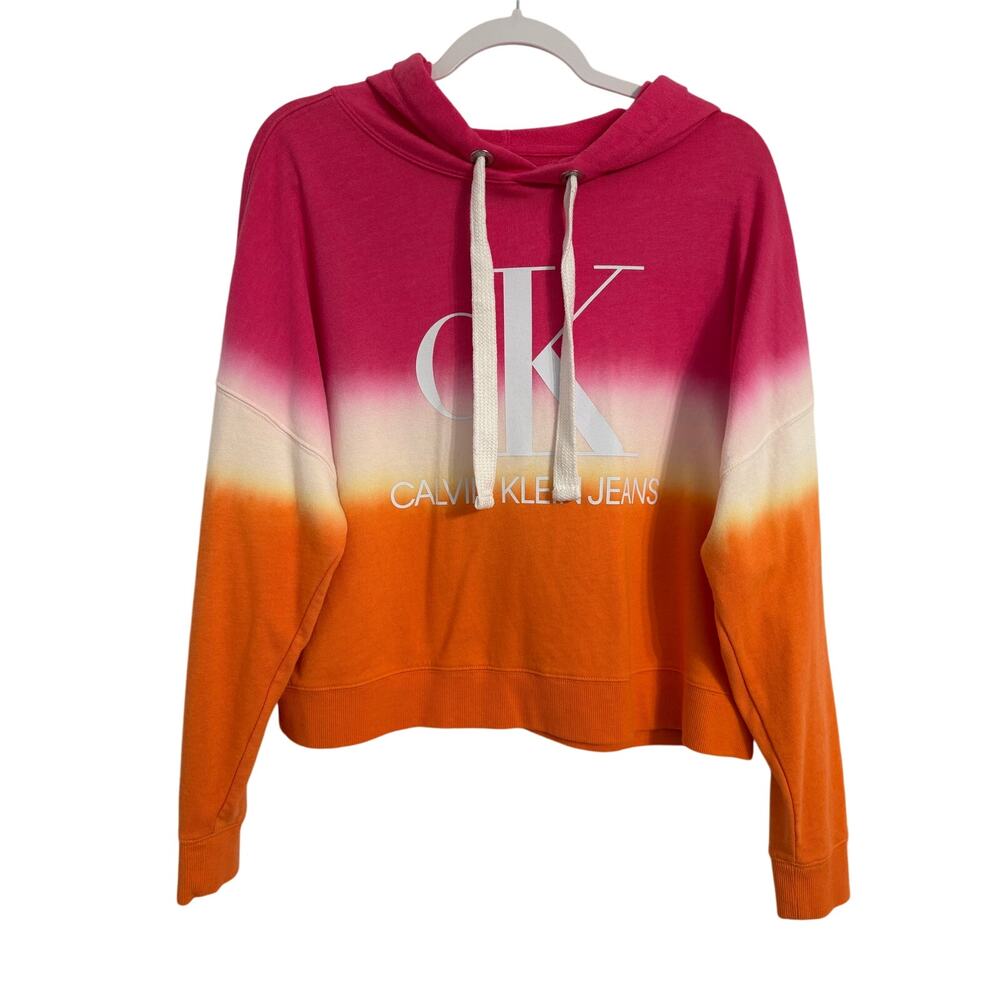 Calvin Klein Jeans CK Women's Beach Colorful Logo Oversized Cropped Hoodie M